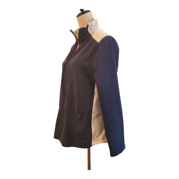 LAUREN RALPH LAUREN SZ 1X Black Label Navy & Cream Cotton Blend Full Zip Jacket - Picture 2 of 10